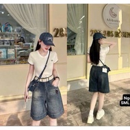 [47322]Women's high-waisted jeans shorts with slight tears, jeans with embroidered pockets, standard