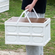 🔥🔥【Foldable Storage Box】- Vintage Camping Crate with Wood Lid, Outdoor Organizer