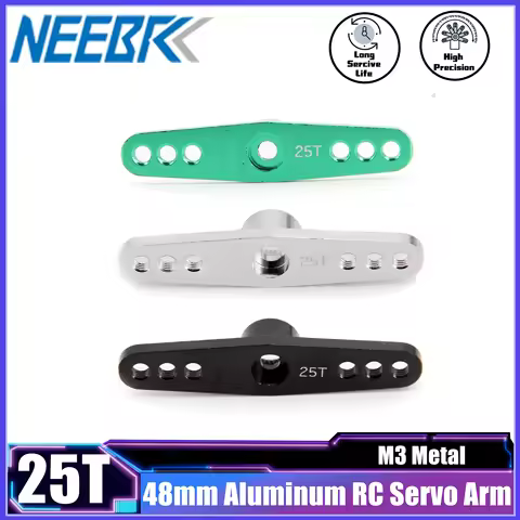 NEEBRC 48mm 25T M3 Aluminum RC Servo Arm 25 teeth 6 Horns Dual Arm for MG995 MG996R E9001 Futaba Sav