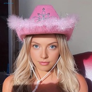 Pink Cowgirl Hat Cowgirl Costume Accessories Pink Cowboy Hat Set with Feather Trim Heart-shaped Sung
