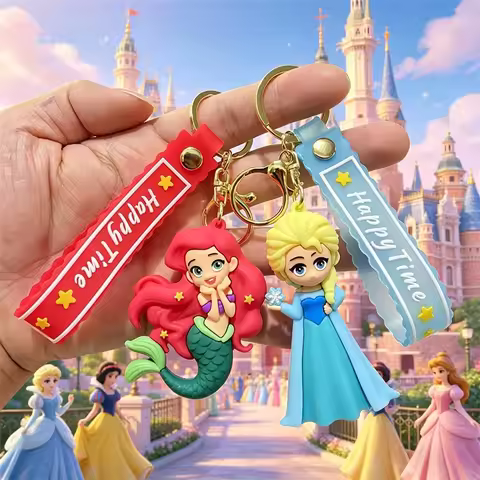 10cm/3.93in Disney Princess Belle Rapunzel Elsa Anime Peripherals Cartoon Keyblade Creativity Access