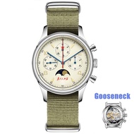 SEAKOSS Pilot Men's 1963 Watch Moon Phase Seagull ST1908 Movement Gooseneck Sports Men Army Mechanical Wrist Watch Reloj Hombre