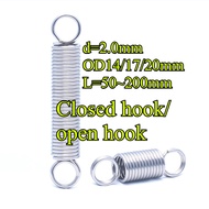 304 stainless steel Tension spring/spring d=2.0mm,OD14/17/20mm,L=50~200mm tension springs with hooks