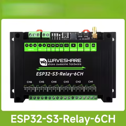 Waveshare Industrial 6-Channel ESP32-S3 WiFi Relay Module, Supports WiFi / Bluetooth / RS485 control