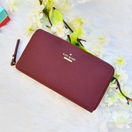 Kate Spade Spencer Zip Around Continental Wallet in Plain Wine Saffiano Leather - Ladies Long Wallet