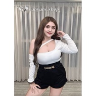 [Yun.yang Shop] 3310 L-5L Size Medium Large Stretch Suit Material Gold Chain Shorts High Waist Short