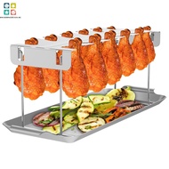 Chicken Leg Rack for Grill 12 Slots Stainless Steel Chicken Wing Rack with Drip Tray Folding Chicken