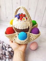 復活節籃子 復活節籃子 復活節蛋糕和雞蛋 鉤針復活節裝飾