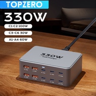 330W GaN USB C Charger 10-Port Desktop Charger Type C 100W PD3.0 PPS QC3.0 Fast Charging for MacBook