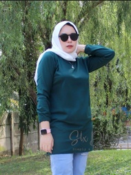 Tunik Wanita // Baju Muslimah // Kaos Wanita Lengan Panjang // Fashion Wanita Six Diary // Kaos Tunik Polos Warna Hijau Botol