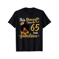 This Queen Makes 65 Look Fabulous 65Th Birthday T-Shirt - Cotton Sm Black Crew Neck Top With Golden