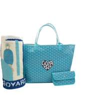 Goyard Turquoise Goyardine Canvas and Chevroches Calfskin Saint Louis GM Bag with Balise Beach Towel, 2024