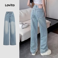 Lovito Casual Jeans Washed Pocket Blue Jeans for Women L173AD258 Lovito Jeans Kasual Dicuci Poket Je