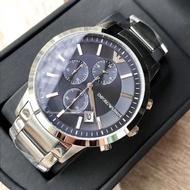 EMPORIO ARMANI 藍色錶盤 銀色不鏽鋼錶帶 三眼 男錶 AR11165
