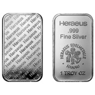 Heraeus Silver Bar 99.99% Silver Bar 1 OZ 31.1 Gram 1 Troy | Heraeus Silver Bar - 100% Original