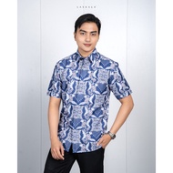 KEMEJA Laskala Batik Premium Dhwani Blue Men's Slimfit Short Sleeve Batik Shirt