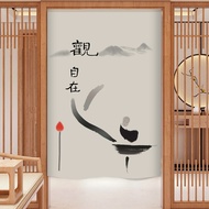 Chinese Style Door Curtain and Partition Curtain Retro Zen Hanging Curtain Living Room Home Bedroom Entrance Half Punch-Free Cloth Curtain