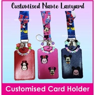 Customised Name Card Holder with Lanyard and Charms, Birthday, Ezlink Access Card Mickey Minnie