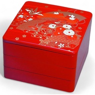 【Direct from Japan】J-kitchens Lacquerware Heavy Box, 3 Tiers, 8 Inches, Vermilion Fan Face, 9.4 inch