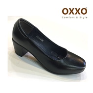 OXXOรองเท้าคัทชู รองเท้าใส่ทำงาน รองเท้านักเรียน ทรงหัวมน ส้นสูง2นิ้ว วัสดุหนังพียู ส้นพียู ใส่สบาย น้ำหนักเบา X66082