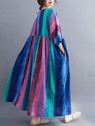 Oladivi L-8XL Oversized Women Fashion Printed Dresses Summer Casual Loose Boho Long Dress 6663 KCJ 5