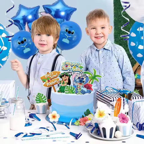 Disney Lilo&Stitch ALoha Party Time Hawaii Happy Birthday Theme Party Cake Top Decoration Baby Showe