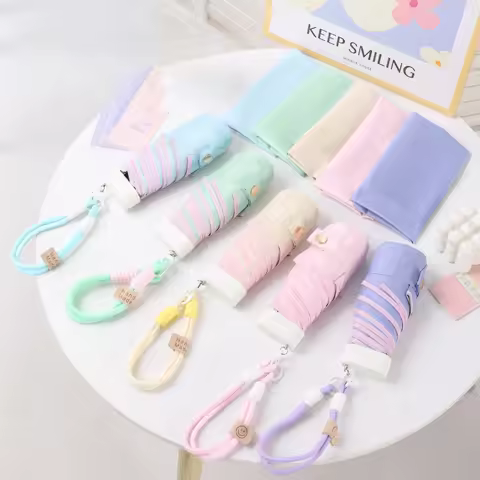 UPF50+Mini Folding Umbrella Color Rope Bracelet Sunshade Umbrella Pocket Rain Travel Umbrella UV Pro