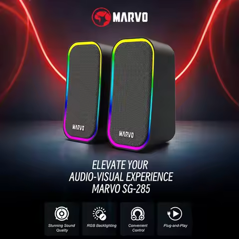 Marvo SG-285 Havoc 20W Full-Range Computer Speakers RGB Light 5 Stereo Sound Modes USB 35mm Input Wi