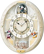 Seiko FW580W Seiko Clock Wall Clock, Mickey Mouse, Radio, Analog, Karakuri, 12 Songs, Melody, Rotating Decoration, Mickey &amp; Friends, Disney Time, White, Marble Pattern
