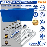 GOOD KING 1/2" 24pcs Box Set DR Socket Wrench Set 6 Point Chrome Socket Box Socket Spanner Wrench