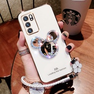 เคสโทรศัพท์สำหรับ OPPO Reno 6Z A16 Reno 6 5G พร้อมกระจกและเชือกเส้นเล็กสั้น