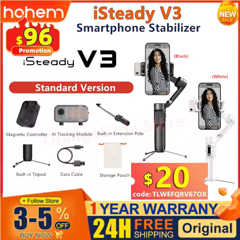 Hohem iSteady V3 Smartphone Stabilizer Ai Face Tracking, 3-Axis Phone Gimbal Built-in Selfie Stick P