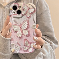 For OPPO Reno 4 4F 4 Pro / Reno 5 5k 5F 6 7 7Z / OPPO Reno 8 8Z 8T 8 Pro Oil painting ins gentle wind pink butterfly wave cream Soft TPU shell anti-fall