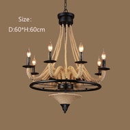 E14 Vintage Hemp Rope โคมระย้าโคมไฟห้องนั่งเล่นแขวนโคมไฟ Retro อเมริกันอุตสาหกรรมบ้านตกแต่งห้อง