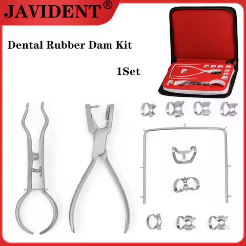 1Set Dental Rubber Dam Kit Facebow Retainer Scaling Rubber Dam Instrument Dental Floss Punching Plat