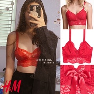 H&M Lola Red Ribbon Bralette Tumblr Non Wired Bra Nonpad Unlined Bobo Home Bra Small Size Sexy Linge