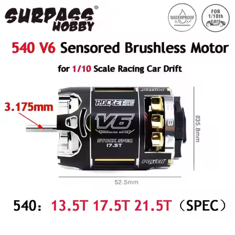 SURPASS HOBBY Rocket RC 540 V6 13.5T 17.5T 21.5T SPEC Sensored Brushless Motor Waterproof 3.175mm fo