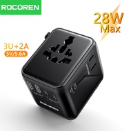 Rocoren 28W Universal Travel Adapter 3 USB+2Type-C International Plug Charger Adaptor For TH  ID MY 
