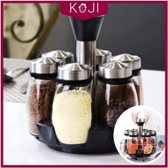 6Pcs/Set 120ml Seasoning Bottle Salt Pepper Spice Can Condiment Holder with Rotatable Rack Kitchen A