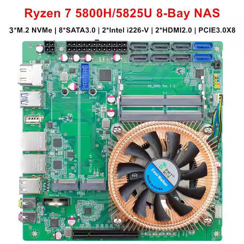 Topton 8-Bay NAS Motherboard AMD Ryzen 9 5900HX 7 5800H/5825U - 8*SATA 3*NVMe 2*2.5G LAN 1*PCIE3.0 8