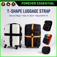(FOREVER ESSENTIAL) Luggage Travel Strap T-Shape Adjustable Cross Band, Secure Buckle, Baggage Ident