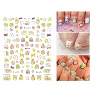 San-X SUMIKKO GURASHI Cute 3D animal Nail Art Stickers Adhesive Sliders Colorful Blue Flowers Nail Transfer Decals Foils Wraps Decorations kids gift