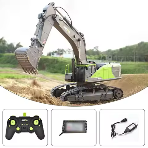 Huina 1:14 RC Excavator 28CH Rotation 1593 Alloy Green RC Remote Control Truck Toys Screw Drive Doub