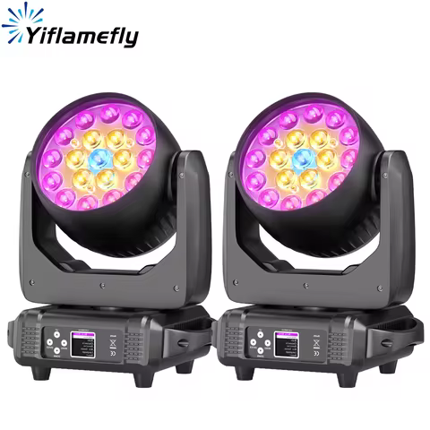 Yiflamefly 2Pcs Moving Head Lights With19X15W RGBW LED DMX512 Stage Light For DJ Karaoke Dance Hall 