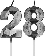 28th & 82nd Birthday Candles for Cake, Black Number 28 82 3D Diamond Shaped Candle Birthday Decorati