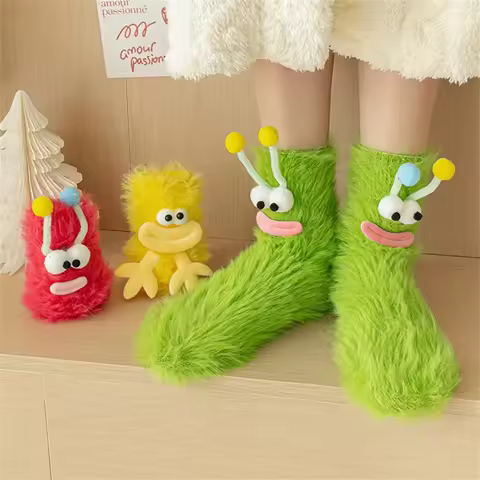 Funny Monster Socks Autumn Winter Coral Fleece Floor Socks Couple Sleep Sock Fuzzy Socks Christmas S