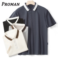 【Dari Perak】ProMan baju lelaki berkolar Kolar Microfiber Polos Uniseks Lengan Pendek Hitam short sle