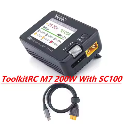ToolkitRC M7 200W SC100 Balance Charger Discharger With ADP100 for 1-6S Lipo Battery Voltage Servo C