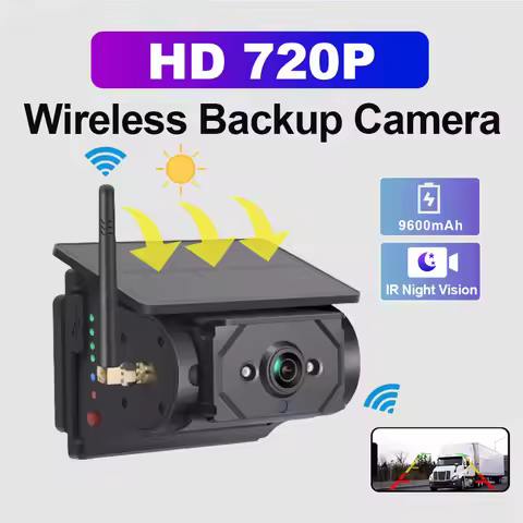 2.4GHz Wireless HD 720P Backup Camera 9600mAh RV Solar Power Charging WiFi APP Control IP67 Waterpro