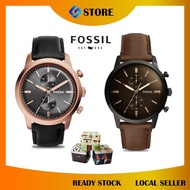 [Original & Warranty] F0SSIL Townsman 44mm Chronograph Leather Men Watch Jam Tangan Lelaki FS5097 FS